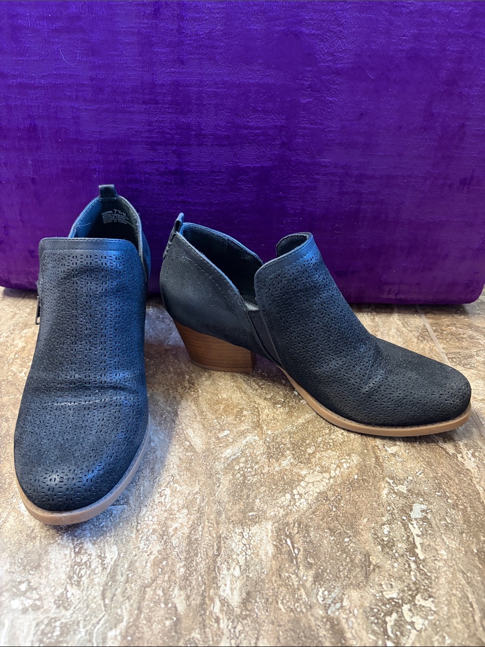 BareTraps Black Perforated Ankle Booties with Tan Sole